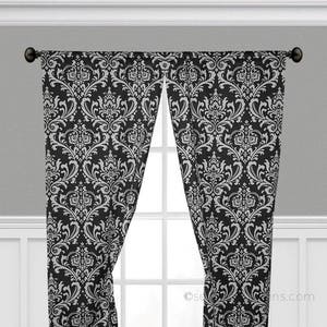 Black and White Curtain Panels Window Treatments Black Floral Damask Curtains Custom Drapes Living Room Dining Room Bedroom Drapery Shade