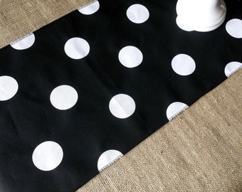 Polka Dot Table Runner Black and White Centerpiece Home Decor Kitchen Dining Room Linens Birthday Party Decor Custom Size Handmade
