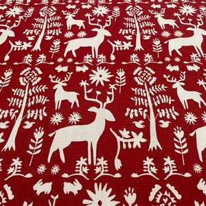 Red Table Square Overlay Folk Art Christmas Cloth Winter Woodland Tablecloth Topper Scandinavian Decor Kitchen Dining Room Linens