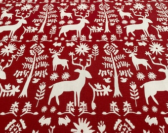 Red Table Square Overlay Folk Art Christmas Cloth Winter Woodland Tablecloth Topper Scandinavian Decor Kitchen Dining Room Linens