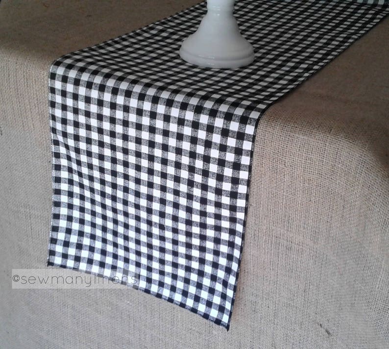 Black Plaid Table Runner Gingham Check Runner Country Farmhouse Kitchen Decor Table Centerpiece Dining Room Linens Rustic Home Decor