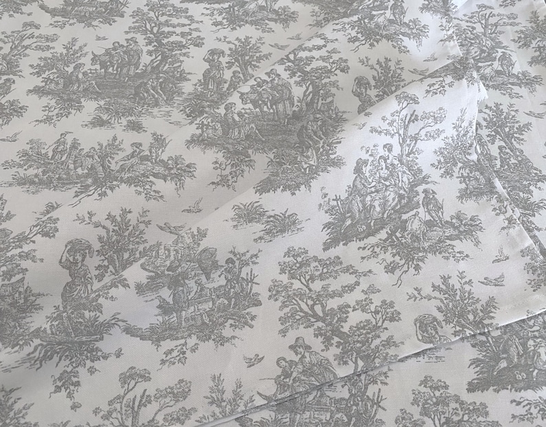 Toile Fabric By the Yard French Colonial Home Decor Pink Blue Black & White Medium Upholstery Grade Cotton Sewing Craft Supplies Gray