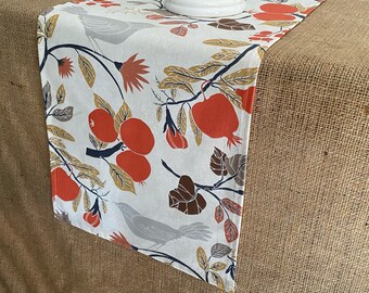 Autumn Fall Table Runner Orange Brown Leaves Bird Vine Folk Art Home Decor Thanksgiving Centerpiece Decoration Dining Room Linens