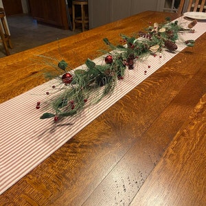 Red Ticking Stripe Table Runner Natural Red Runner Table Centerpiece Holiday Decor Christmas Table Decor Classic Vintage Home Decor Linens