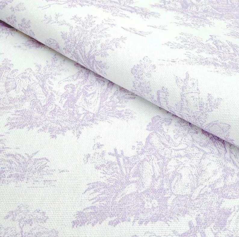 Toile Fabric By the Yard French Colonial Home Decor Pink Blue Black & White Medium Upholstery Grade Cotton Sewing Craft Supplies Lavender