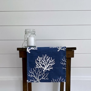 Nautical Table Runner Indigo Navy Blue Runner Coral Reef Centerpiece Sea Life Ocean Dining Room Home Coastal Linens Beach House Decor