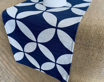 Indigo Navy Blue Table Runner Modern Farmhouse Home Decor Centerpiece Dining Room Linens Vintage Style Dresser Scarf