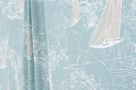 Spa Aqua Blue Curtains Sailboat Nautical Decor Nursery Bedroom Curtain Panels Window Treatments Home Decor Beach House Coastal Living