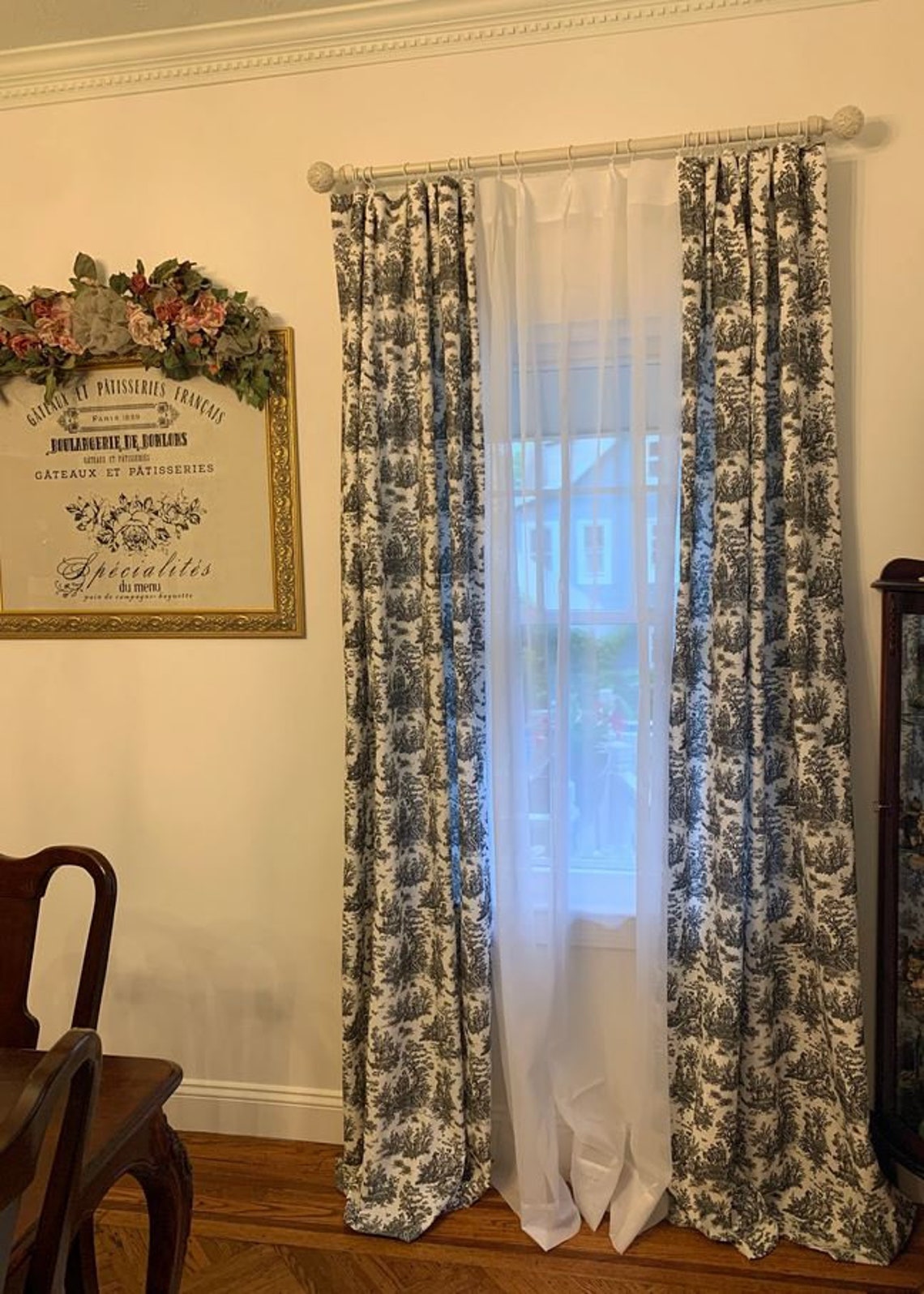 Pink Toile Curtains Colonial Classic Home Decor Window Etsy