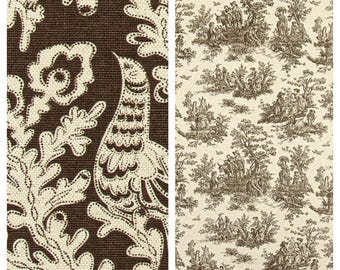 Chocolate Brown Toile Bird Fabric: By the Yard, Home Decor, Heavy Weight Upholstery, Linen Cotton, French Colonial Sewing Craft Supplies