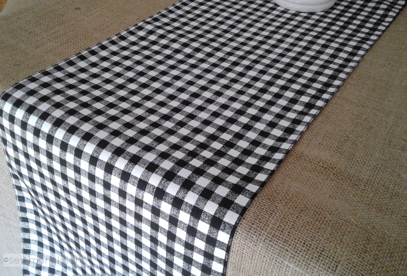 Black Plaid Table Runner Gingham Check Runner Country Farmhouse Kitchen Decor Table Centerpiece Dining Room Linens Rustic Home Decor