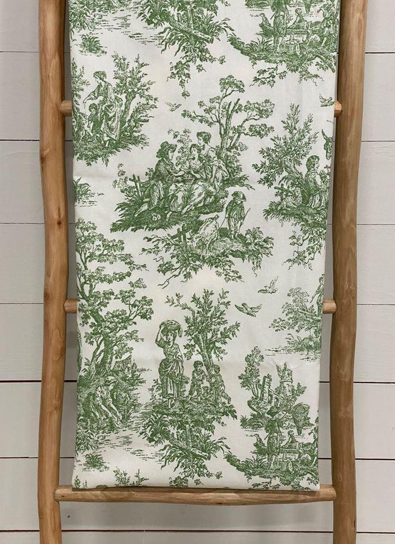 Toile Fabric By the Yard French Colonial Home Decor Pink Blue Black & White Medium Upholstery Grade Cotton Sewing Craft Supplies Green