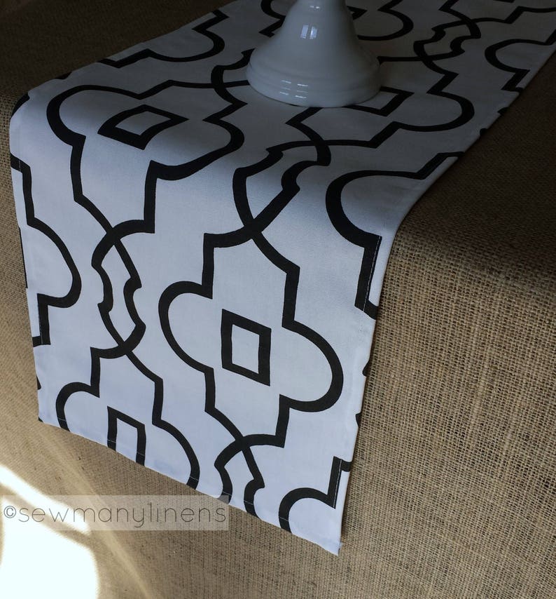 Black and White Table Runner Quatrefoil Lattice Trellis Etsy