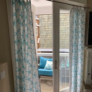 Aqua Blue Curtain Panels Nautical Curtains Coastal Living Home Decor Spa Blue Starfish Window Treatments Beach House Drapes Valance