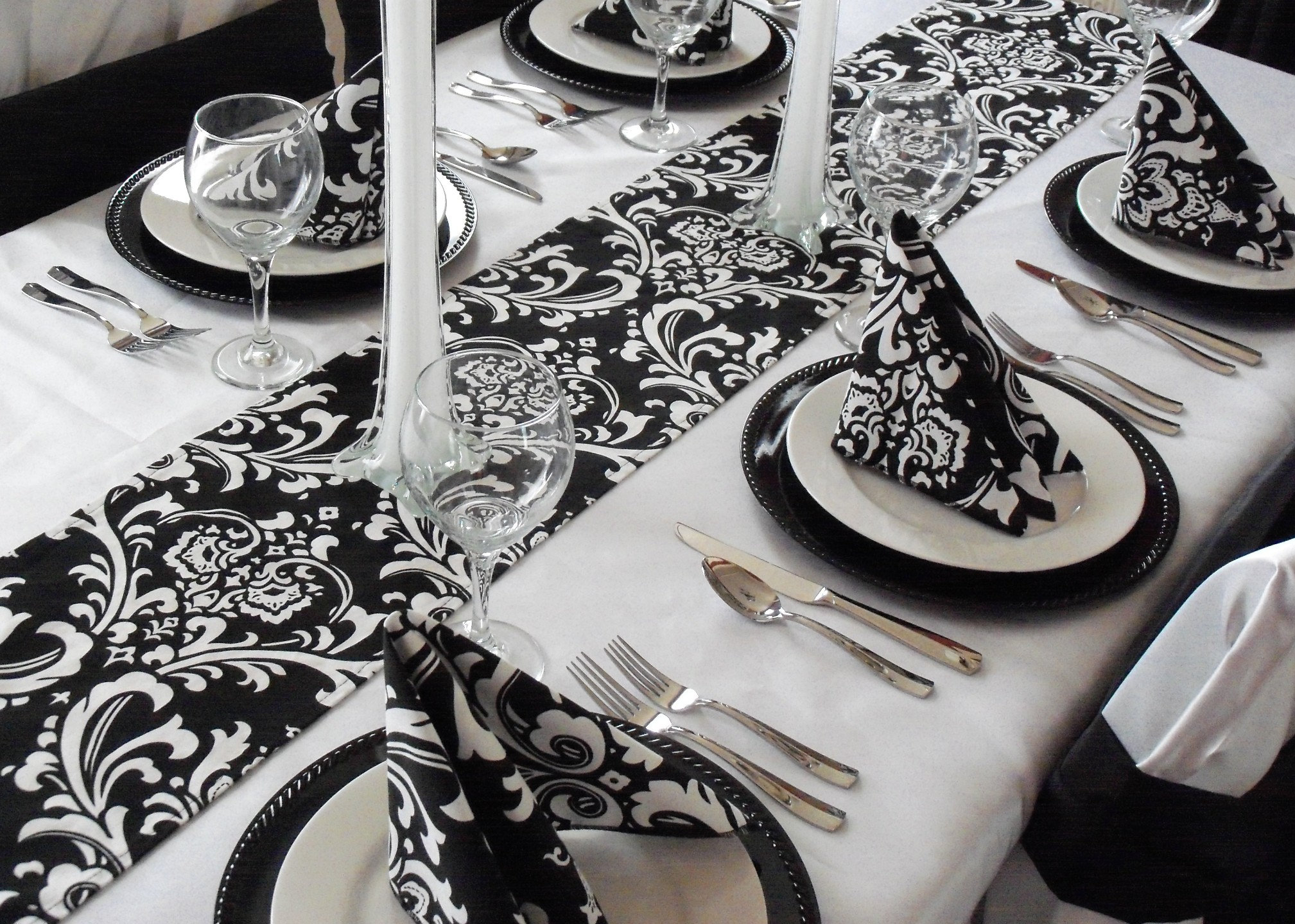 Black and White Damask Table Runner Table Centerpiece Fabric Etsy