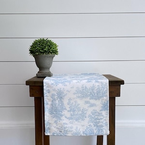 Lichtblauwe Toile Tafelloper Babyshower Middelpunt Traditioneel Tafellinnen Koloniale Eetkamer Home Decor Baby Boy Nursery Decor