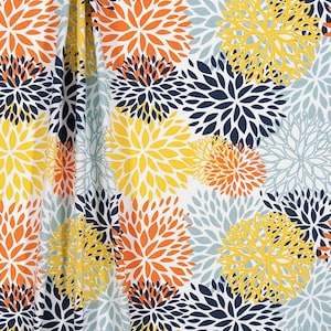 Blue Yellow Orange Curtain Panels Window Treatments Colorful Floral Home Living Room Decor Valance Window Topper Shade Rod Pocket Curtains