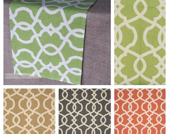 Green Orange Tan Gray Table Runner Moroccan Neutral Home Decor Centerpiece Trellis Quatrefoil Dining Room