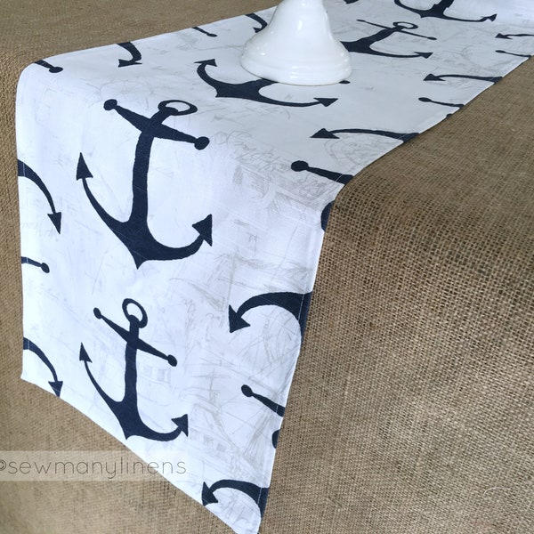 Navy Blue Table Runner Nautical Home Decor Coastal Living Anchor Decor Beach House Table Centerpiece Living Room Dining Room Runner