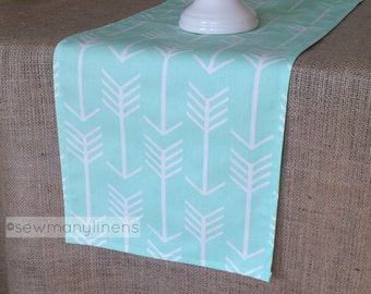 Mint Green Table Runner Centerpiece Dining Room Kitchen Home Decor Soft Green Arrow Linens Pastel Dresser Scarf