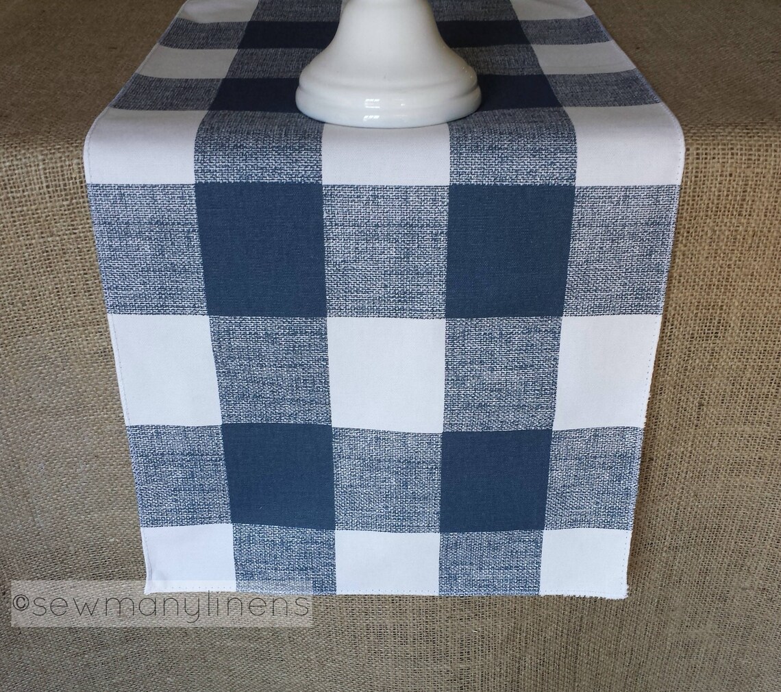 Navy Blue Plaid Table Runner Buffalo Check Table Linens Plaid Etsy
