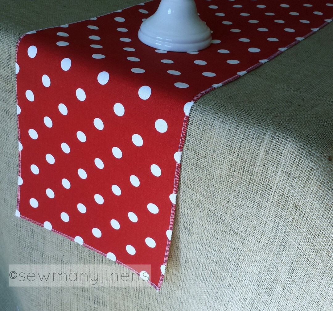 Red Polka Dot Table Runner Dining Room Home Decor Linens Birthday Party Table Decor Red and