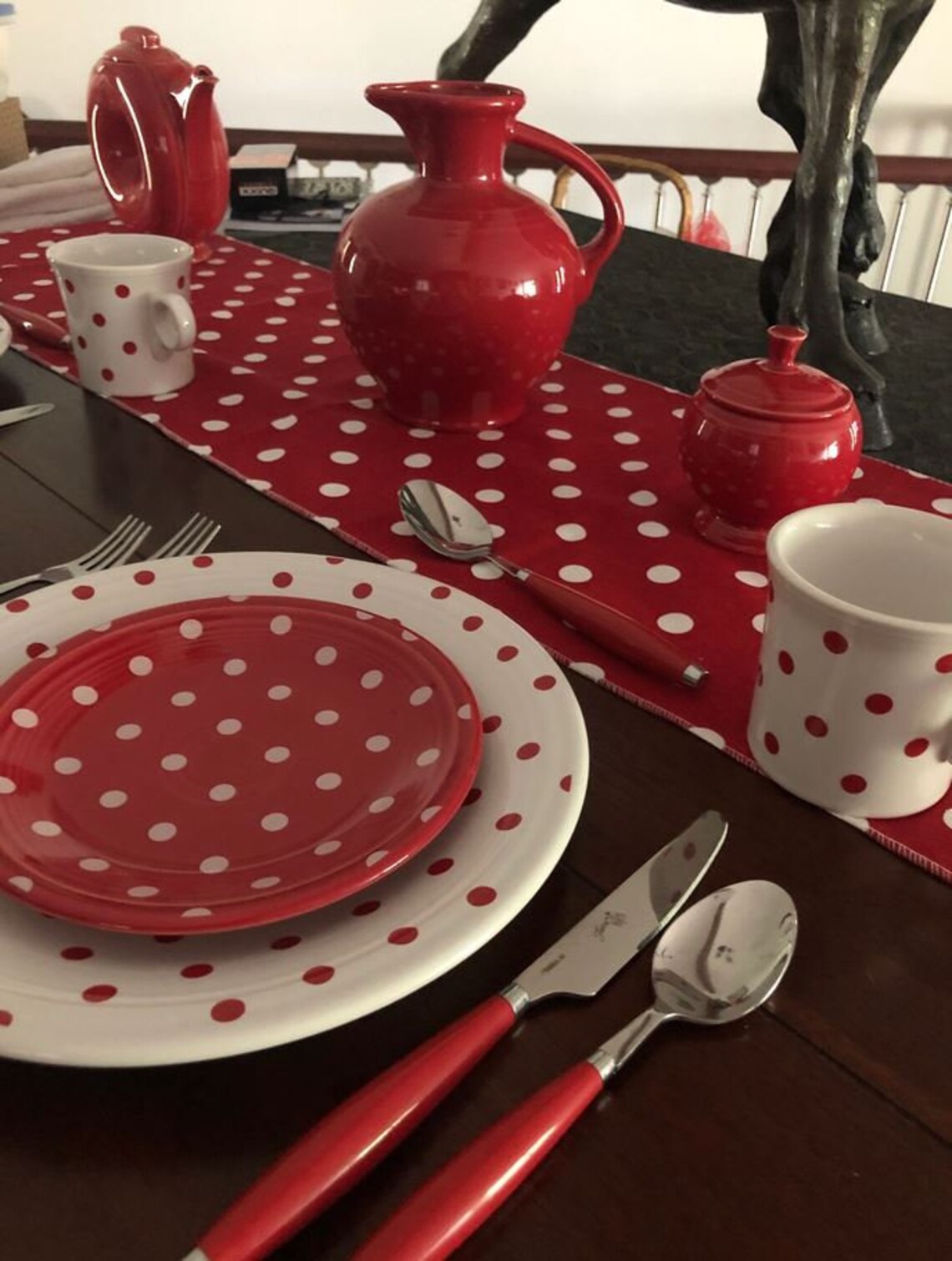 Red Polka Dot Table Runner Dining Room Home Decor Linens Etsy
