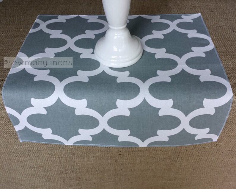 Gray Table Square Overlay Quatrefoil Lattice Grey Linens Etsy