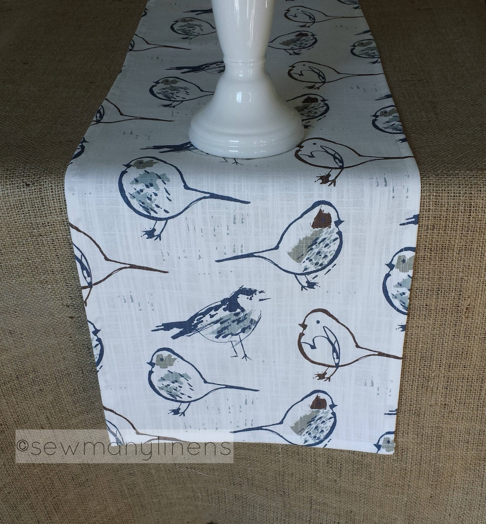 Bird Print Table Runner Toile Blue Country Kitchen Home Decor Etsy