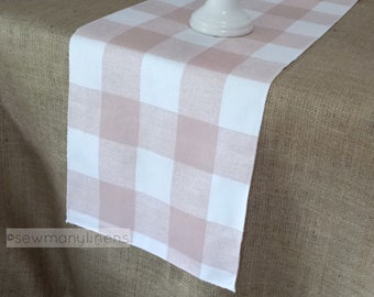 Blush Pink Buffalo Check Plaid Table Runner Country Farmhouse Rustic Home Decor Dining Room Table Linens Kitchen Decor Pink Nursery Decor