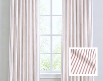 Red Ticking Stripe Curtain Panels Rustic Kitchen Farmhouse Window Treatments Vintage Drapery Custom Cafe Valance