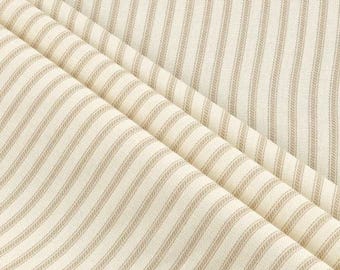 Ivory Cream Ticking Stripe Fabric By the Yard Rustic Vintage Farmhouse Home Decor Medium Upholstery Grade Cotton Sewing Craft Supplies