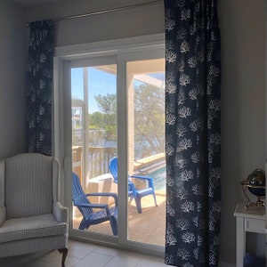 Nautical Curtain Panels Indigo Navy Blue Curtains Window Treatments Coral Reef Drapes Coastal Living Beach House Marine Ocean Home Decor