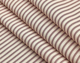 Red Ticking Stripe Fabric By the Yard Rustic Vintage Farmhouse Home Decor Medium Upholstery Grade Cotton Sewing Craft Supplies