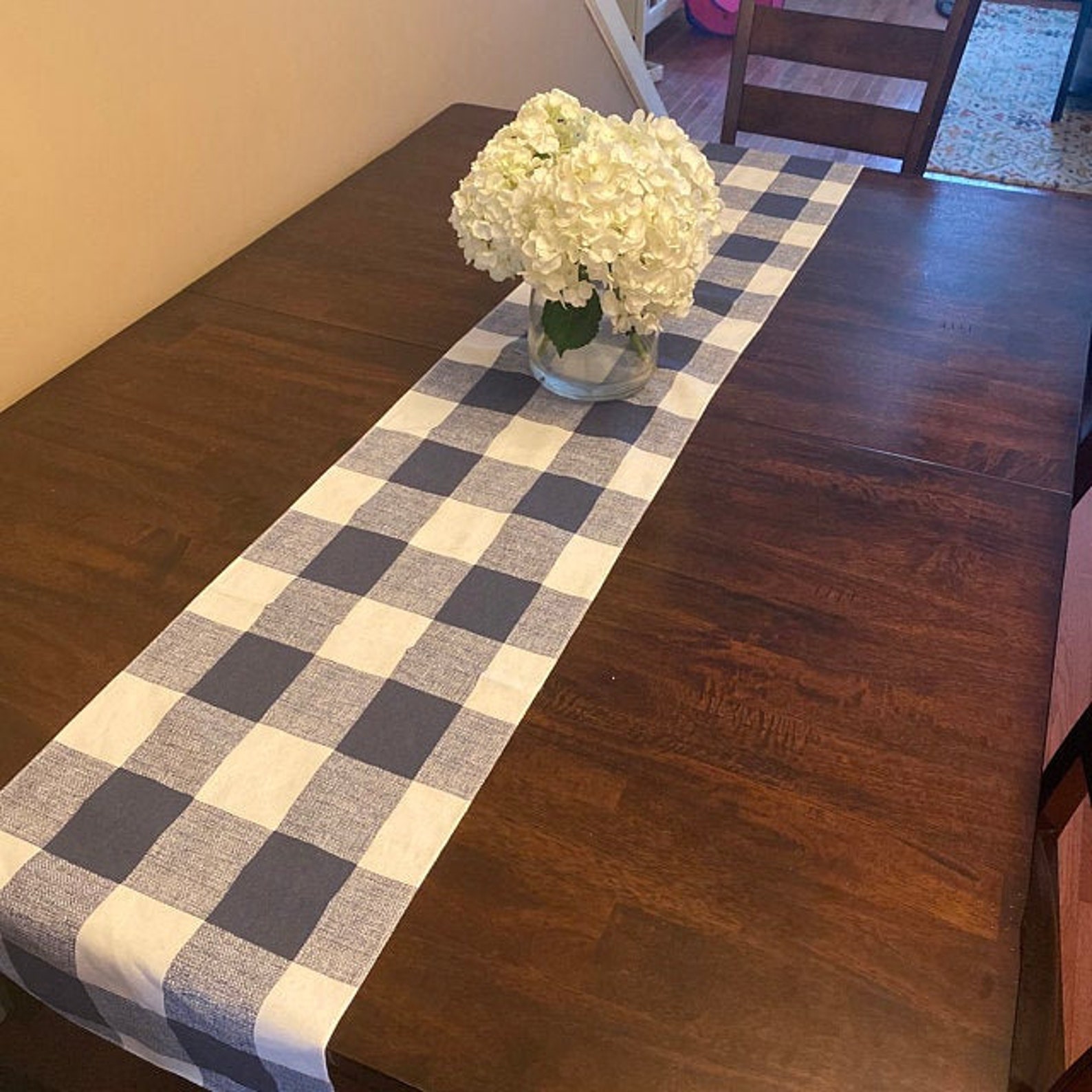 Navy Blue Plaid Table Runner Buffalo Check Table Linens Plaid Etsy