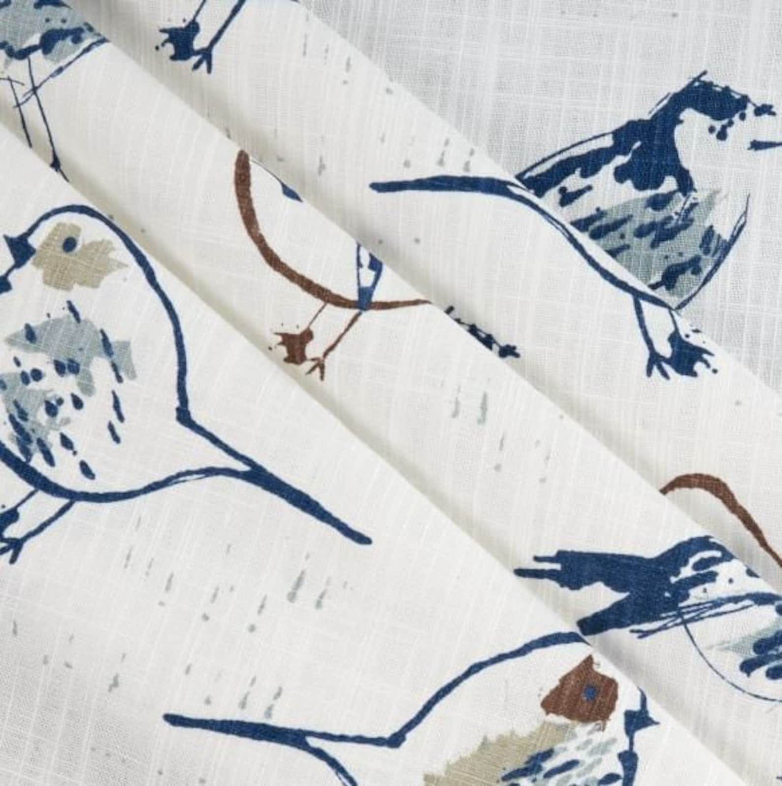 Blue Bird Curtains Bird Print Curtain Panels Window Treatments Etsy