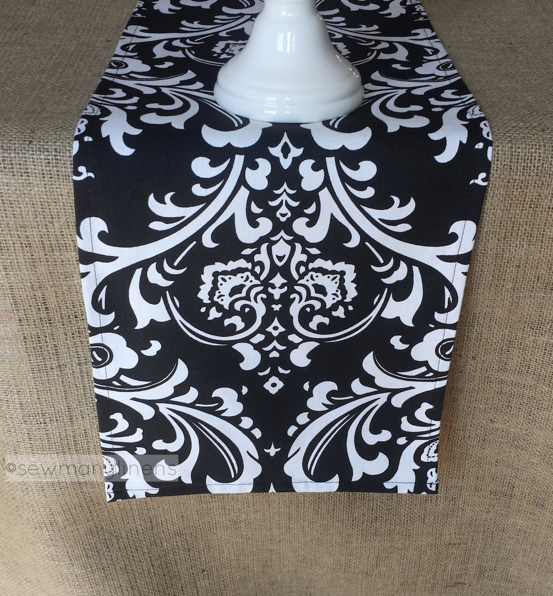 Black and White Damask Table Runner Table Centerpiece Fabric Etsy