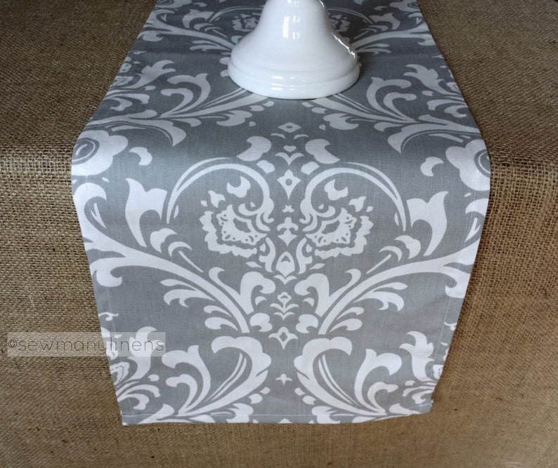 Gray Table Runner Grey Floral Dining Room Kitchen Decor Table Etsy