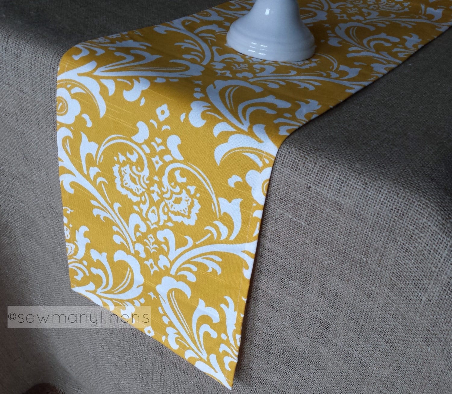 Yellow Table Runner Floral Damask Dining Room Kitchen Home Etsy