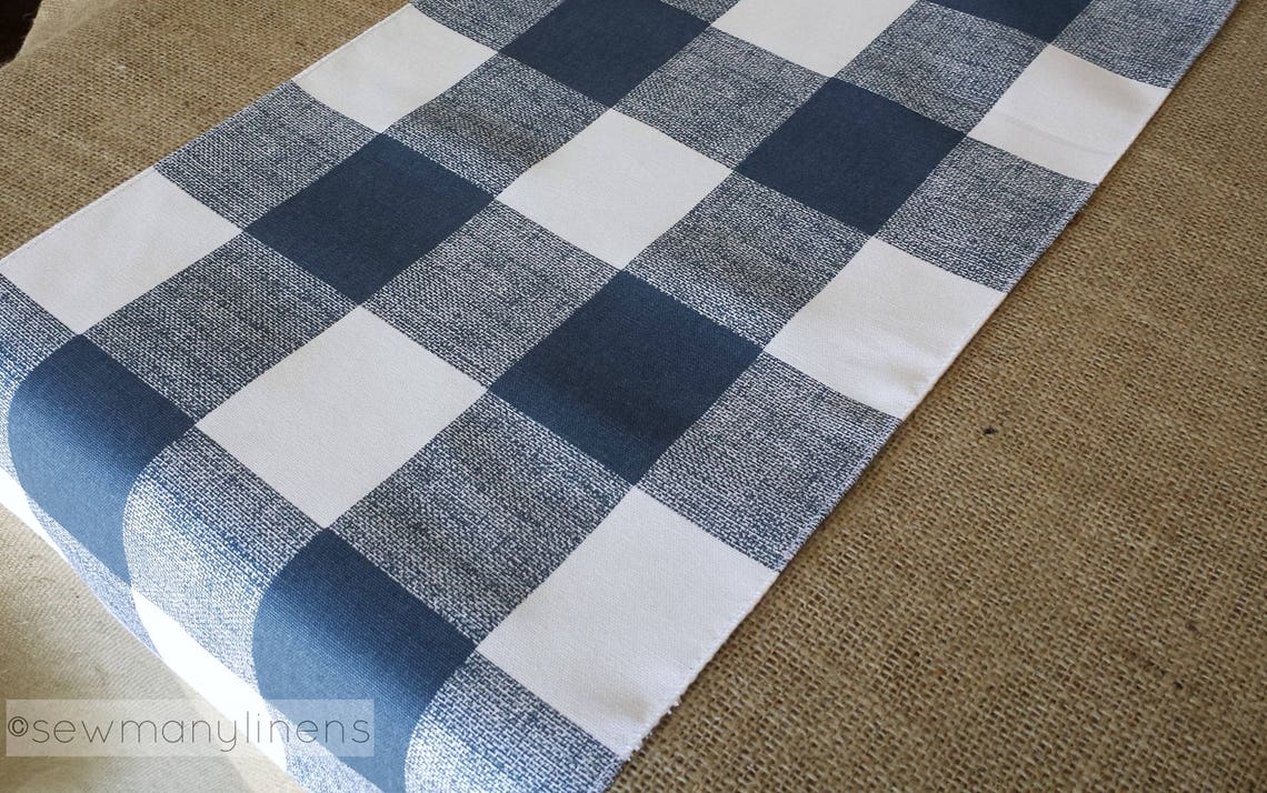 Navy Blue Plaid Table Runner Buffalo Check Table Linens Plaid Etsy