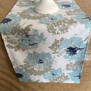 Spa Blue Table Runner Blue & Gray Floral Table Centerpiece Dining Room Decor Modern Vintage Style Table Runner Eclectic Home Decor