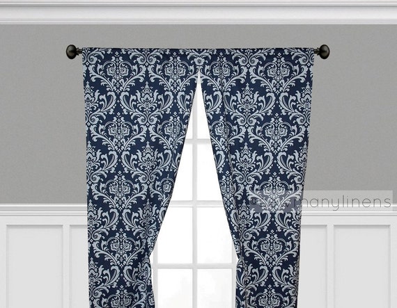 Curtain Panels Window Treatments Navy Blue Floral Curtains Etsy