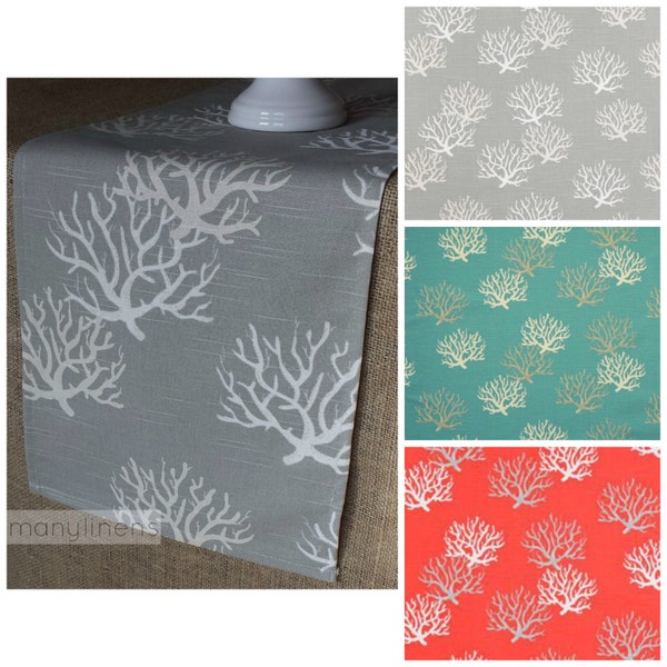 Coral Gray Aqua Blue Salmon Table Runner Nautical Coastal Living Home Decor Coral Reef Dining Table Runner Linen Table Runner Coastal Decor