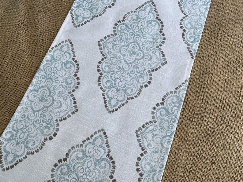 Medallion Table Runner Aqua Blue Table Runner Table Etsy