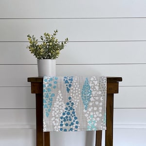 Gray Table Runner Teal Aqua Blue Turquoise Table Runner Table Centerpiece Dining Room Decor Modern Vintage Style Table Runner Home Decor