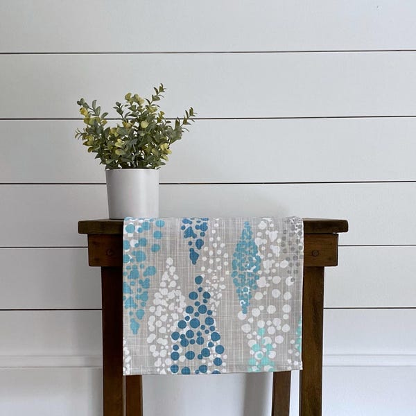 Gray Table Runner Teal Aqua Blue Turquoise Table Runner Table Centerpiece Dining Room Decor Modern Vintage Style Table Runner Home Decor