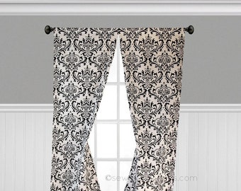 Black and White Curtains Floral Damask Drapes Traditional Panels Window Treatments Home Decor Bedroom Living Room Custom Drapery