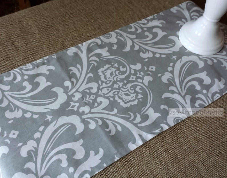 Gray Table Runner Grey Floral Dining Room Kitchen Decor Table Etsy