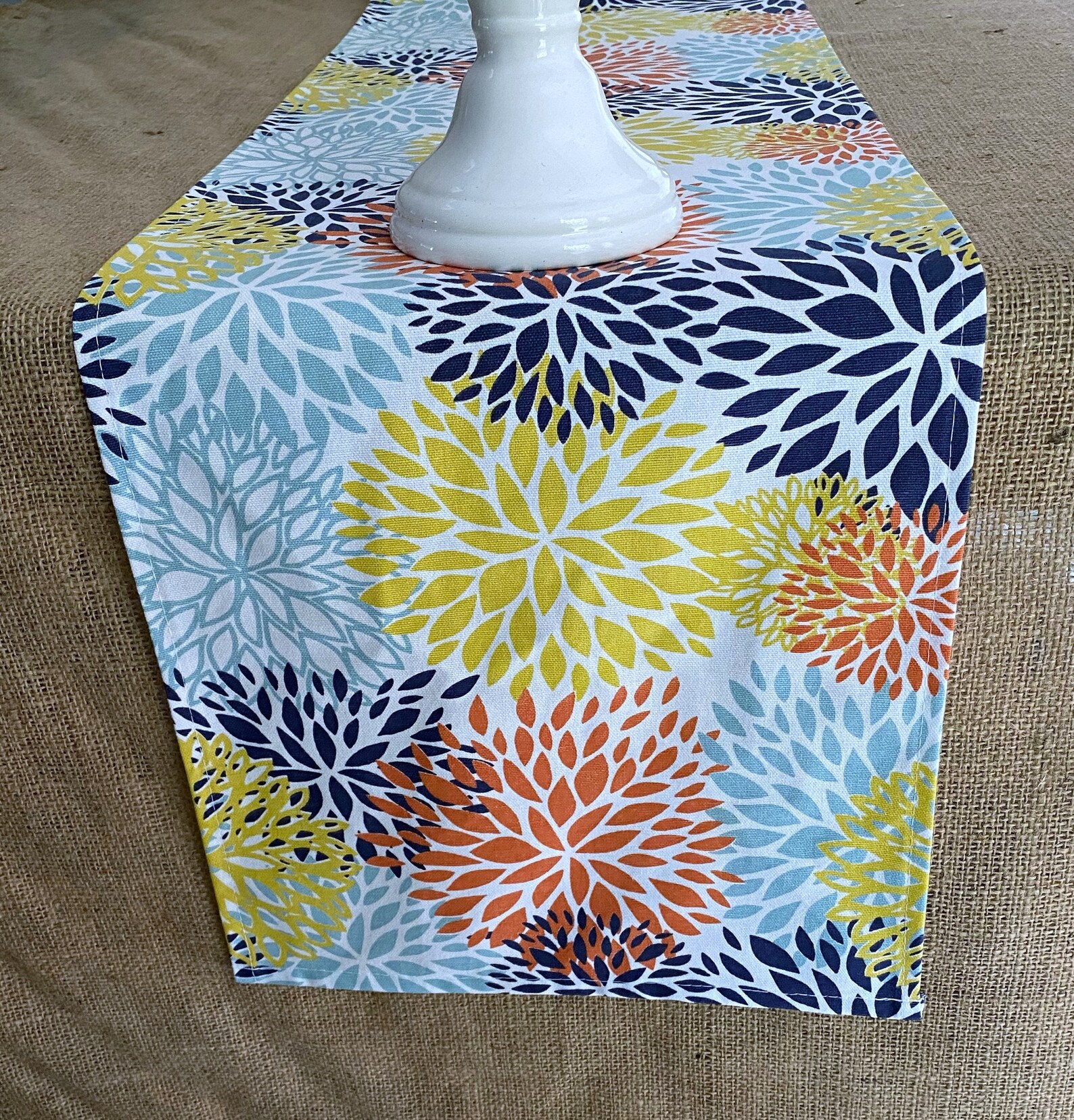 Blue Yellow Orange Table Runner Home Decor Floral Table Etsy