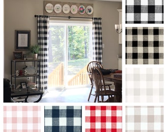 Plaid Curtains Buffalo Check Window Treatments Navy Black Red Tan Gray Curtain Panels Drapery Panels Window Shade Drapes